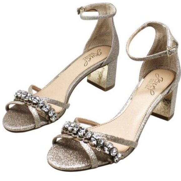 Jewel Badgley Mischka Women's Giona Block Heel Evening Sandals - Gold Glitter - Picture 1 of 8
